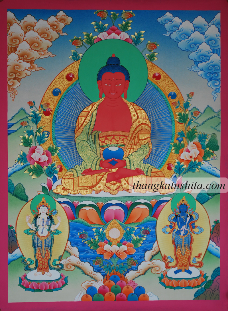 Amitabha with Chenrezig and Vajrapani - Click Image to Close