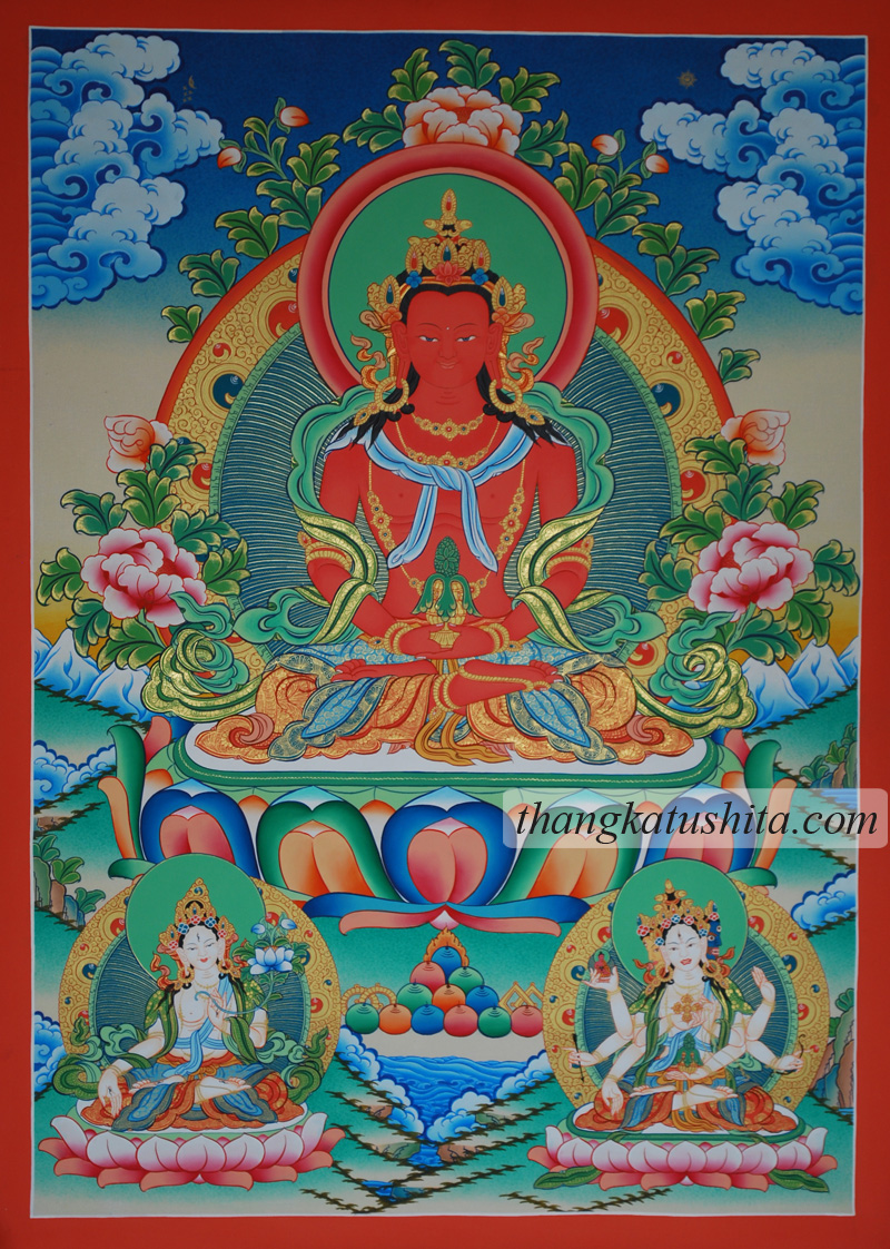 Amitayus with White Tara and Namgyalma - Click Image to Close
