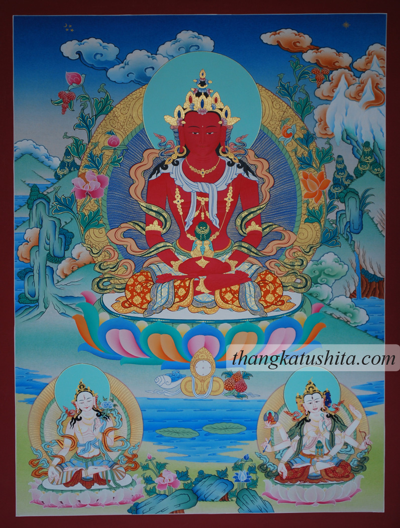 Amitayus with White Tara and Namgyalma - Click Image to Close