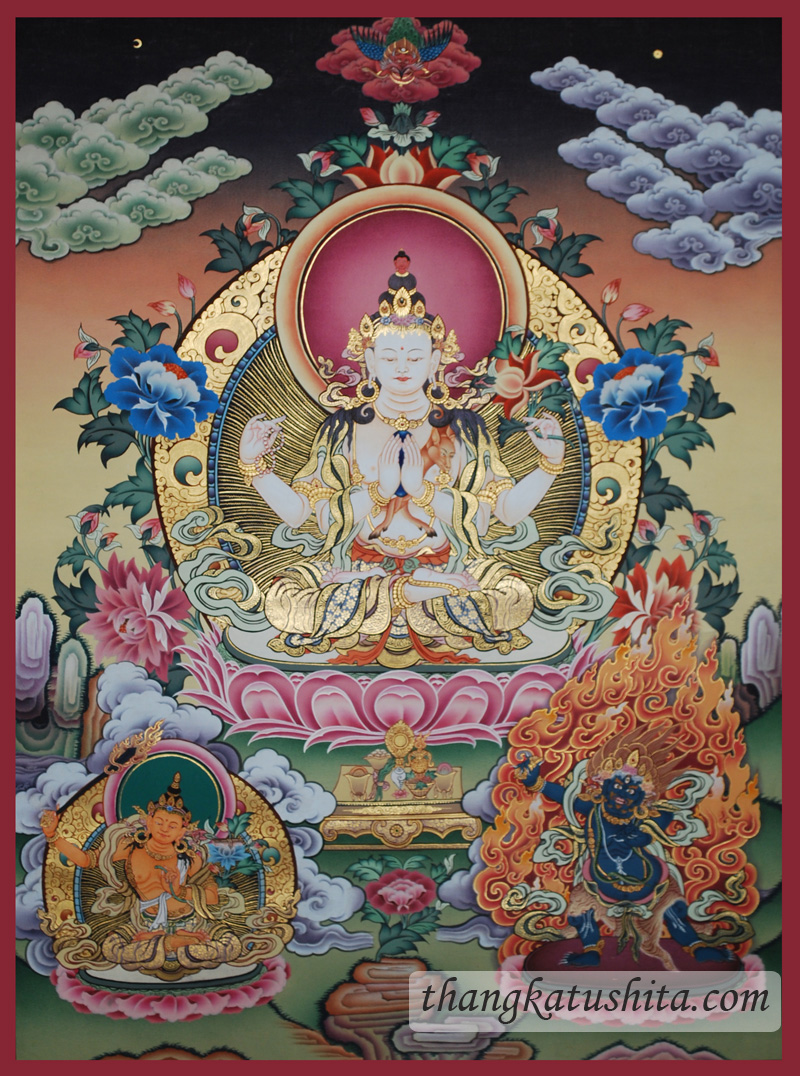 Chenrezig with Manjushri and Vajrapani Bodhisattvas - Click Image to Close