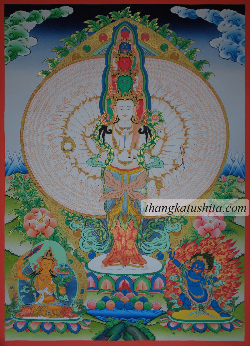 Avalokiteshvara with Manjushri and Vajrapani - Click Image to Close